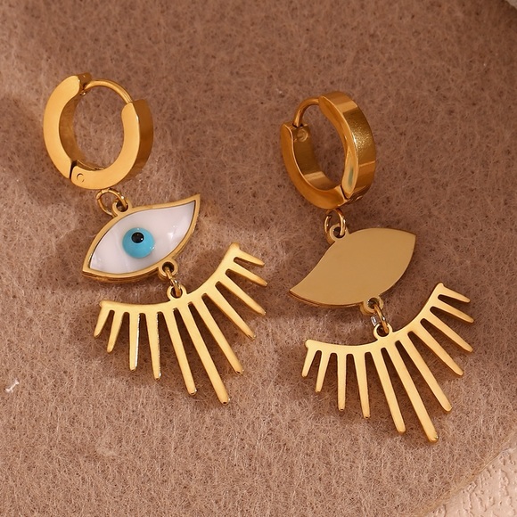NEW: Evil Eyes Earrings*18K Gold Plated*Waterproof*Sweatproof*Tarnish Free* - Picture 6 of 8